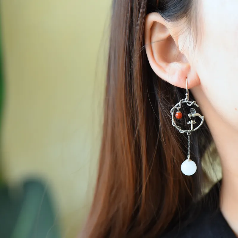 Jade Charm Yao Hetian Jade Earrings White Jade/Pale Greenish White Jade Women's-1