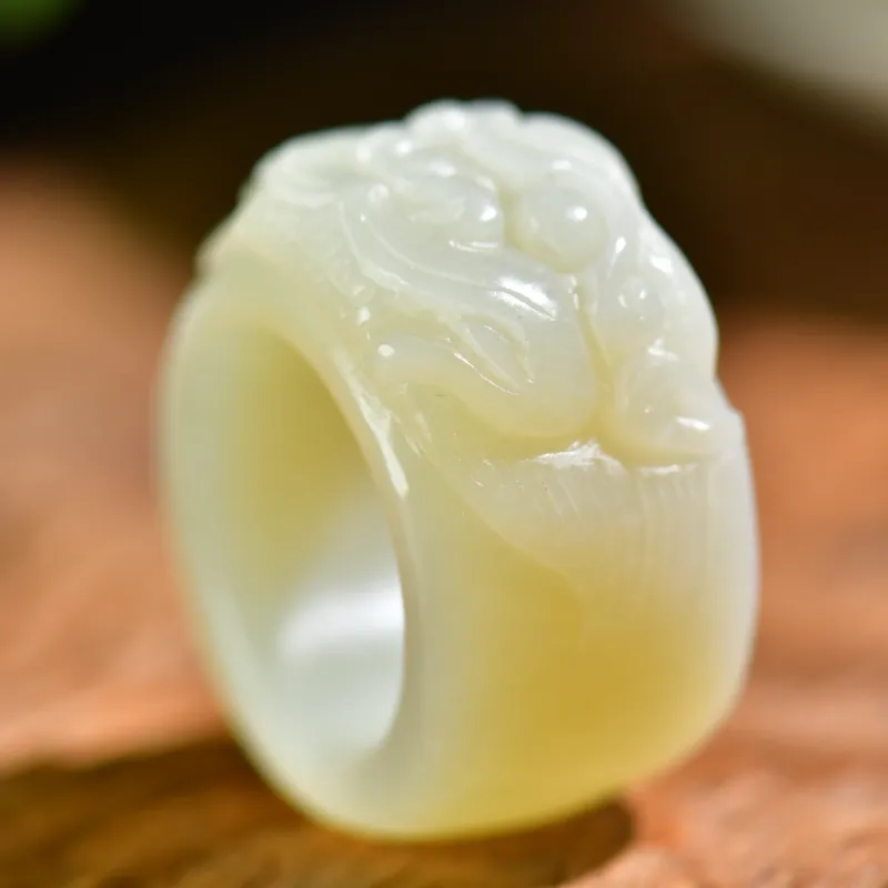 Jade Charm Yao Hetian Jade Rings White Jade/Pale Greenish White Jade Unisex-3