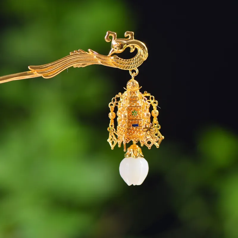 Jade Charm Yao Hetian Jade Hairpin White Jade/Pale Greenish White Jade Women's-2