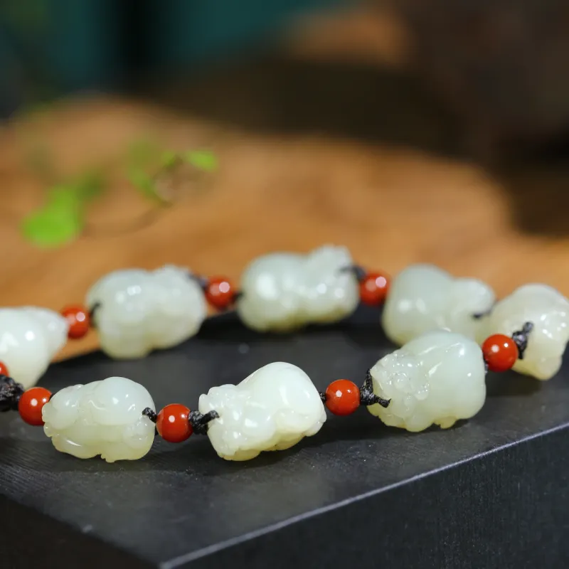 Jade Charm Yao Hetian Jade Bracelets Pale Greenish White Jade Men's-1
