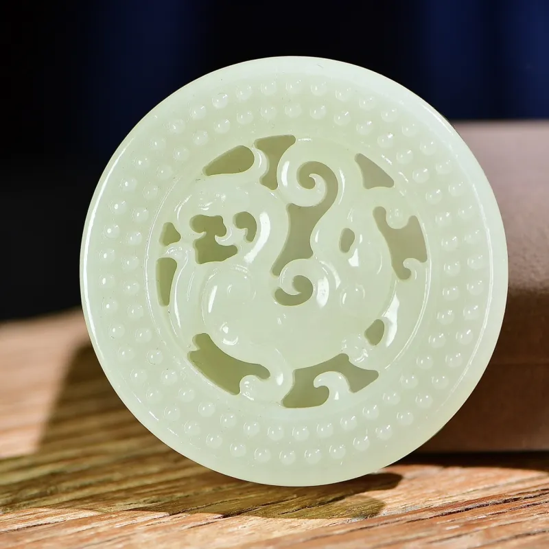 Jade Charm Yao Hetian Jade Buckle White Jade/Pale Greenish White Jade Men's-1
