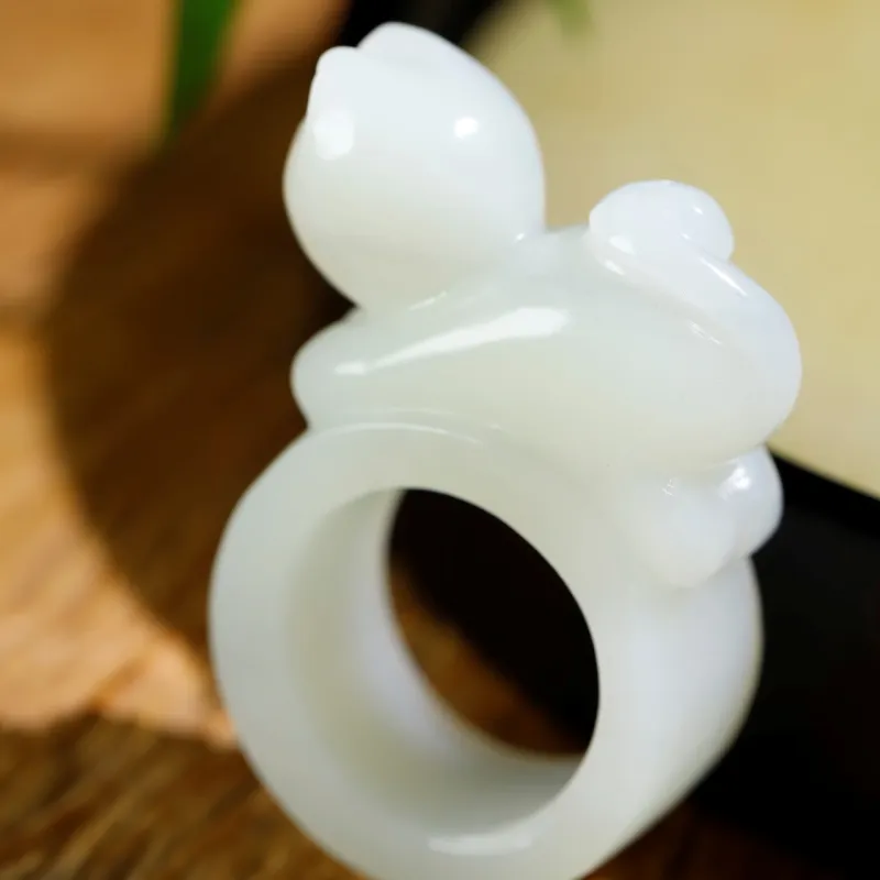Jade Charm Yao Hetian Jade Rings White Jade/Pale Greenish White Jade Unisex-4