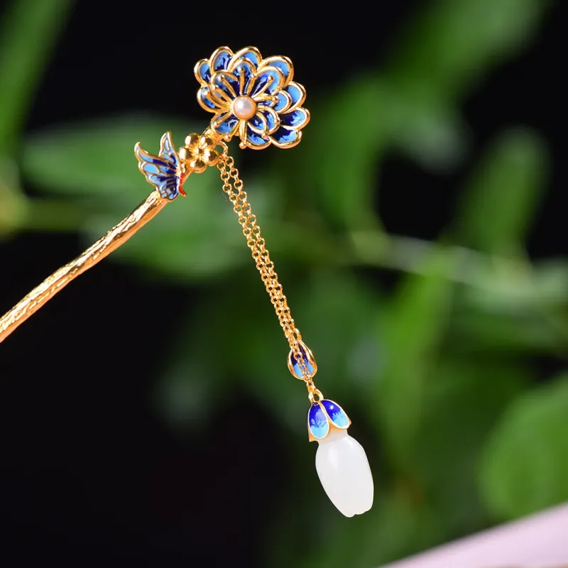 Jade Charm Yao Hetian Jade Hairpin White Jade/Pale Greenish White Jade Women's-9
