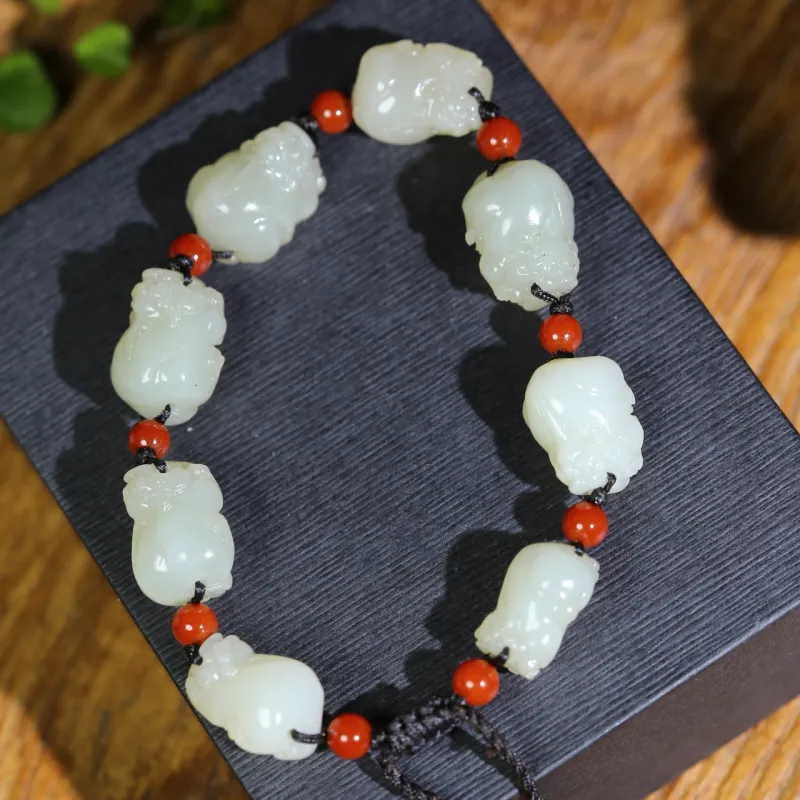 Jade Charm Yao Hetian Jade Bracelets Pale Greenish White Jade Men's-6