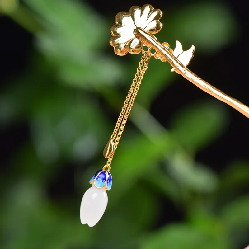 Jade Charm Yao Hetian Jade Hairpin White Jade/Pale Greenish White Jade Women's-13