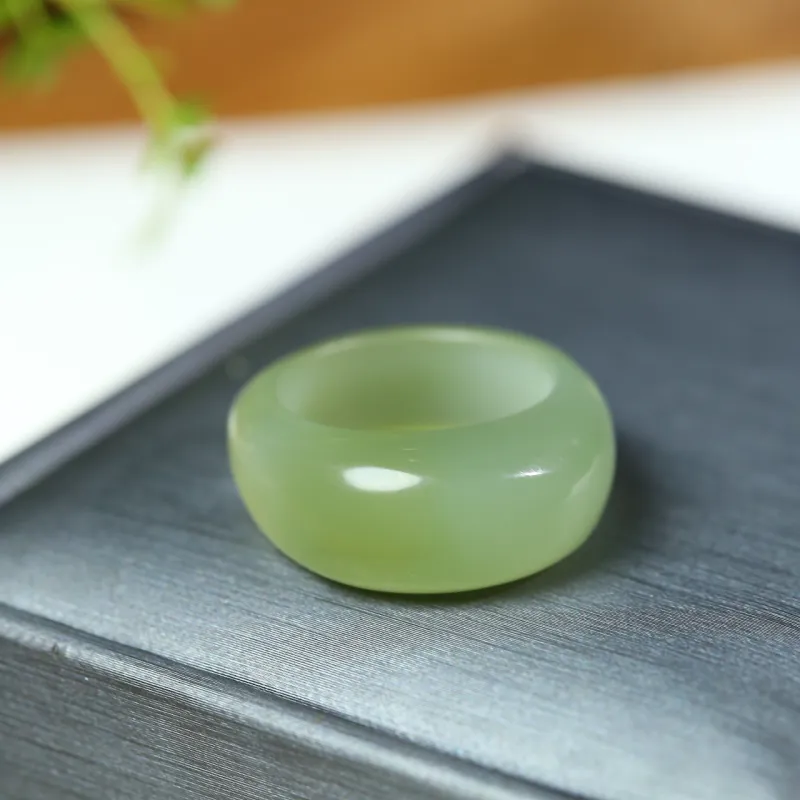 Jade Charm Yao Hetian Jade Premium Ring Pale Greenish White Jade Unisex-3