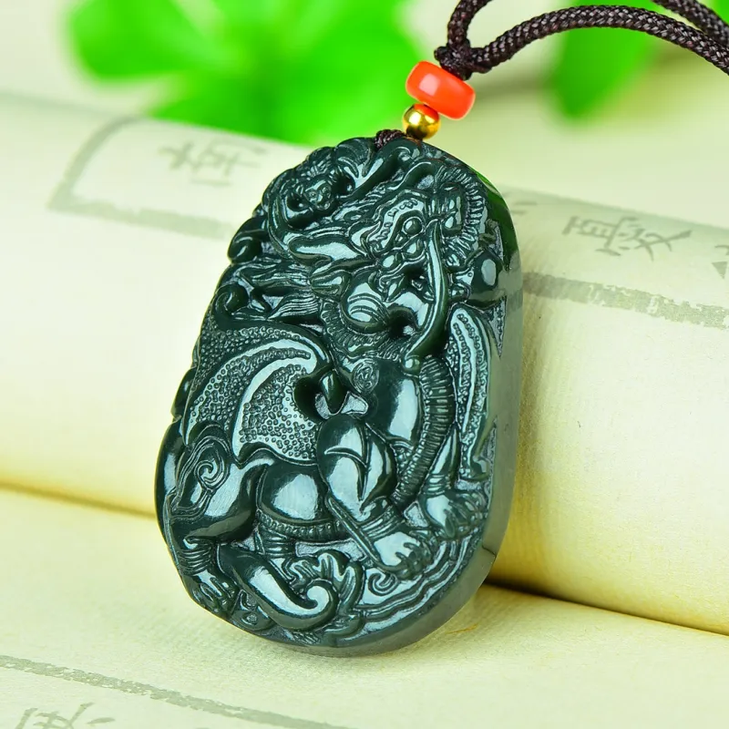 Jade Charm Yao Hetian Jade Necklaces Green Jade Men's-6