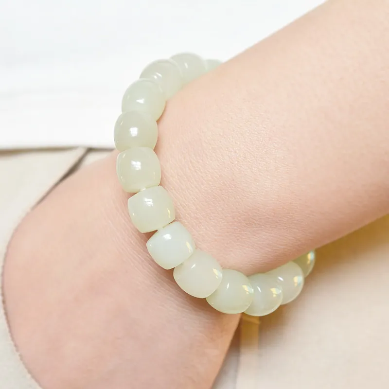 Jade Charm Yao Hetian Jade Bracelets Pale Greenish White Jade Unisex-1