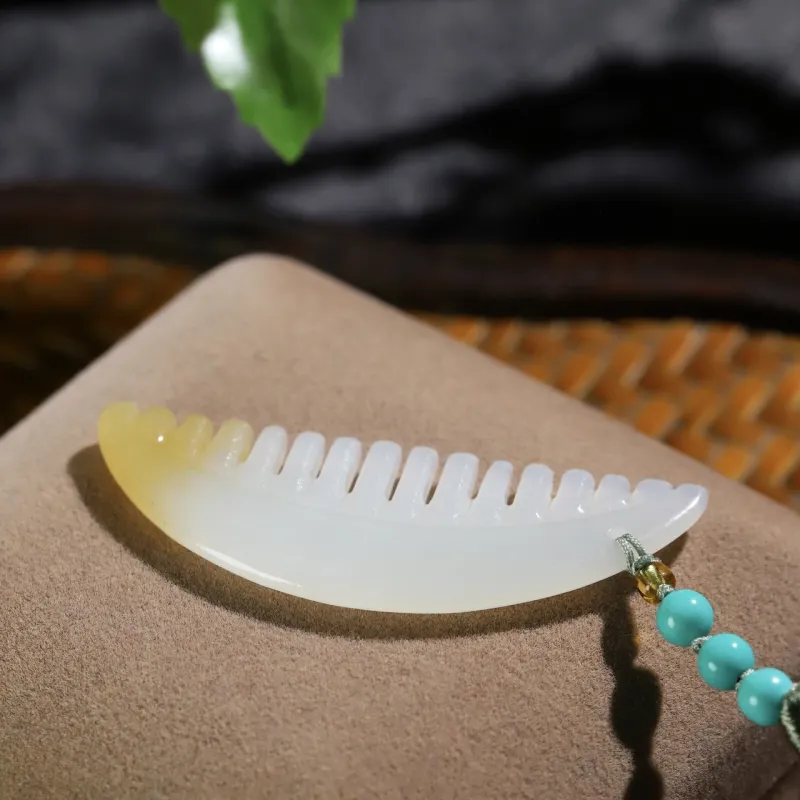 Jade Charm Yao Hetian Jade Comb White Jade/Pale Greenish White Jade Unisex-4