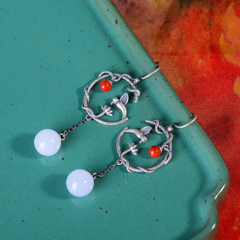 Jade Charm Yao Hetian Jade Earrings White Jade/Pale Greenish White Jade Women's-4