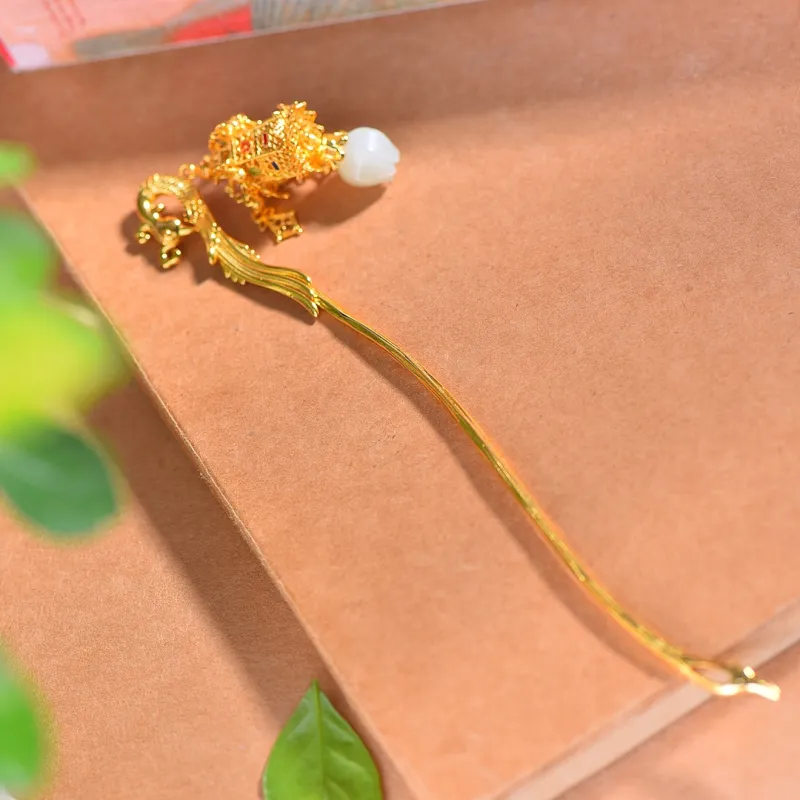 Jade Charm Yao Hetian Jade Hairpin White Jade/Pale Greenish White Jade Women's-5