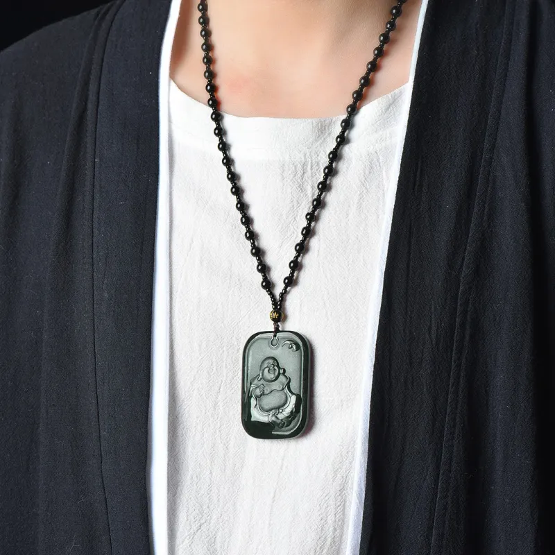 Jade Charm Yao Hetian Jade Necklaces Green Jade Unisex-1