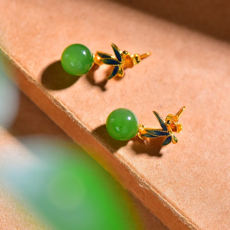Jade Charm Yao Hetian Jade Earrings Jasper Women's-5