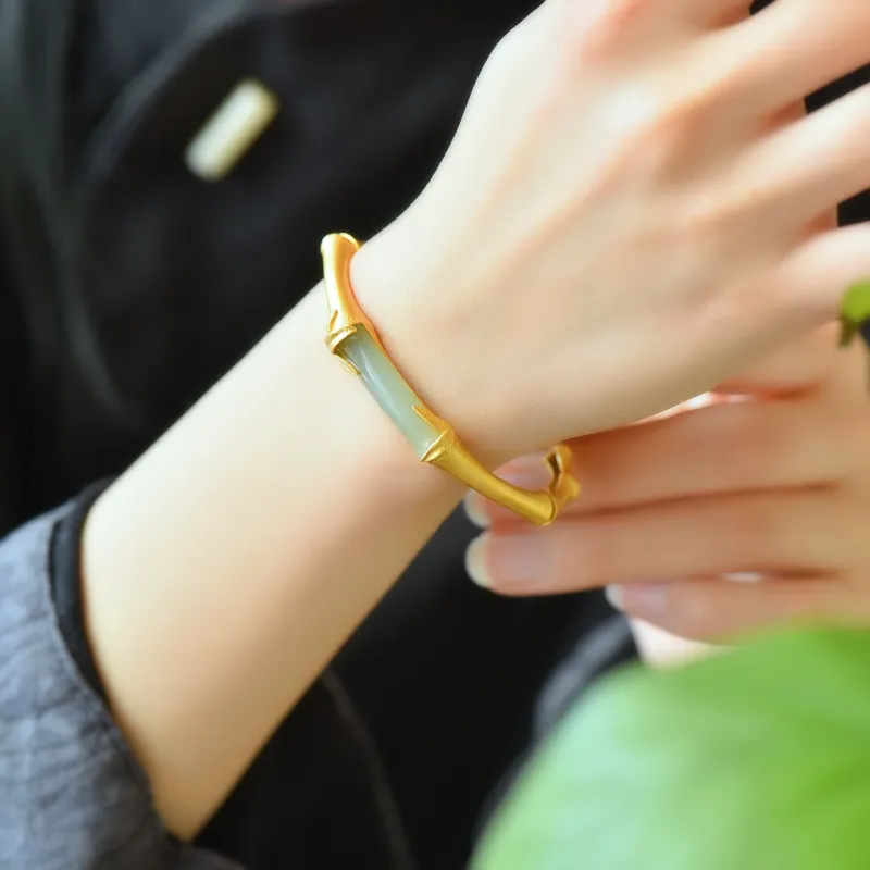 Jade Charm Yao Hetian Jade Bangle White Jade/Pale Greenish White Jade Women's-2