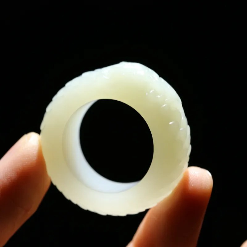Jade Charm Yao Hetian Jade Premium Ring White Jade/Pale Greenish White Jade Unisex-5