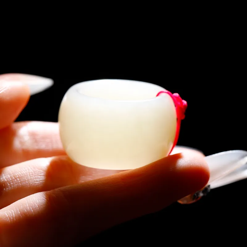 Jade Charm Yao Hetian Jade Rings White Jade/Pale Greenish White Jade Unisex-5