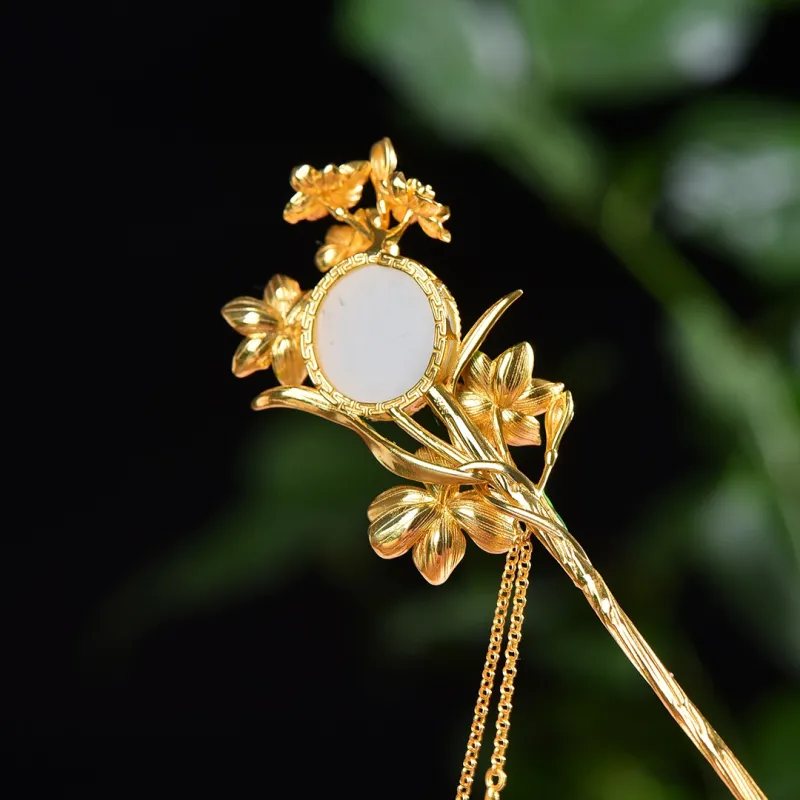 Jade Charm Yao Hetian Jade Hairpin White Jade/Pale Greenish White Jade Women's-6