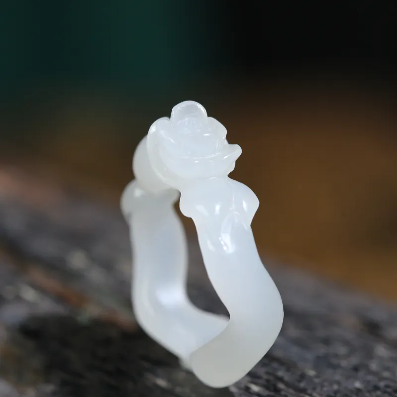 Jade Charm Yao Hetian Jade Rings White Jade/Pale Greenish White Jade Women's-2