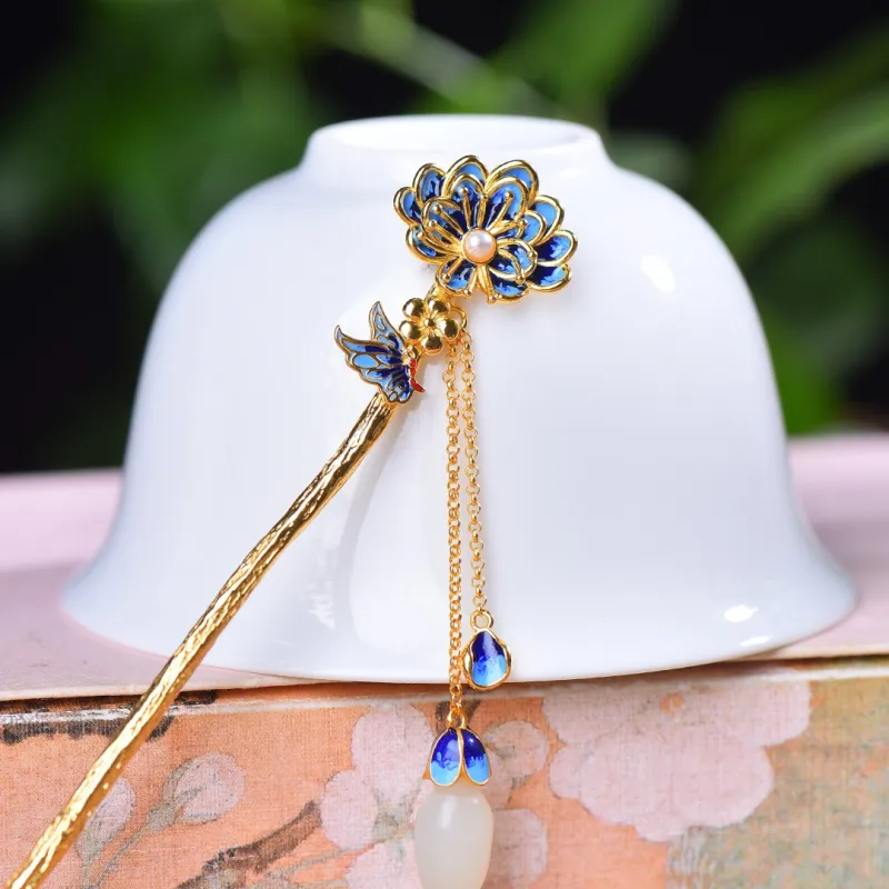Jade Charm Yao Hetian Jade Hairpin White Jade/Pale Greenish White Jade Women's-12