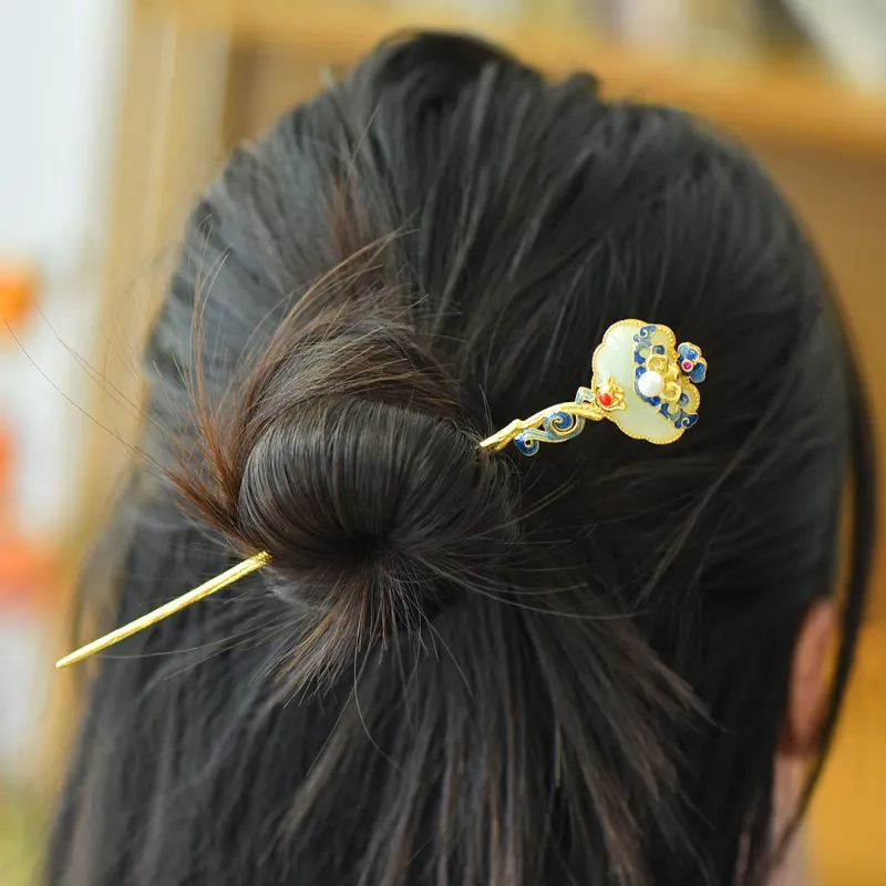 Jade Charm Yao Hetian Jade Hairpin White Jade/Pale Greenish-White Jade Women's-1