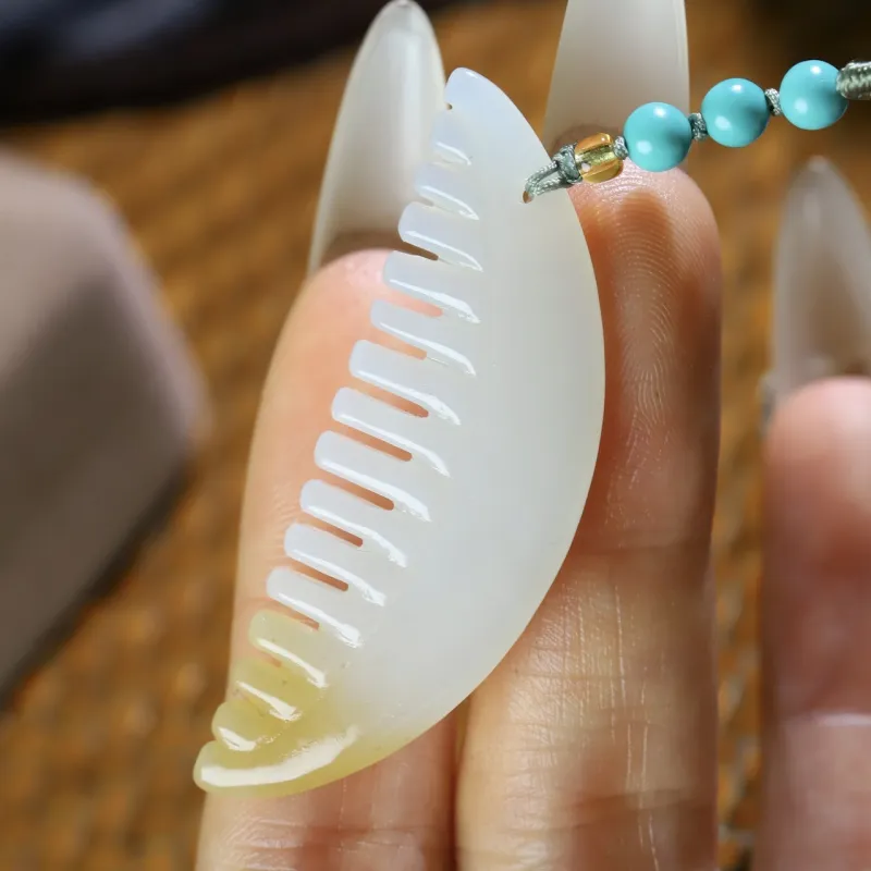 Jade Charm Yao Hetian Jade Comb White Jade/Pale Greenish White Jade Unisex-6