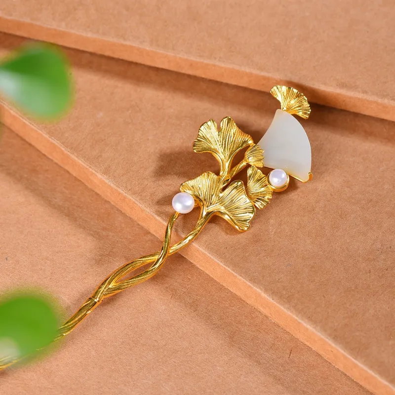 Jade Charm Yao Hetian Jade Hairpin White Jade/Pale Greenish White Jade Women's-5