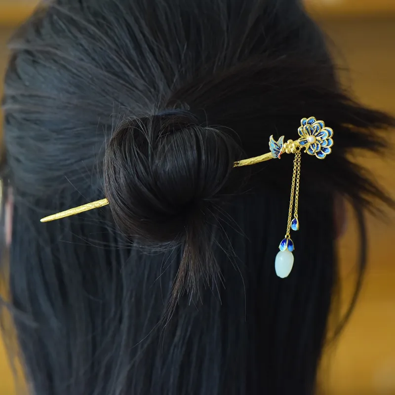 Jade Charm Yao Hetian Jade Hairpin White Jade/Pale Greenish White Jade Women's-8
