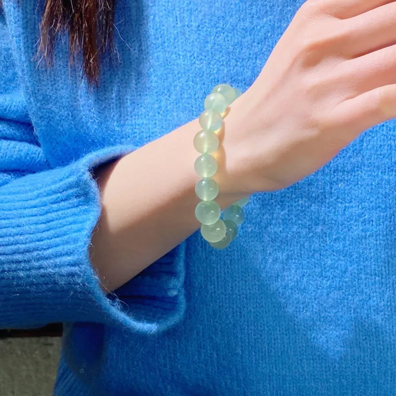 Jade Charm Yao Serpentine Jade Round Bead Plain Band Beaded Bracelet Unisex-4