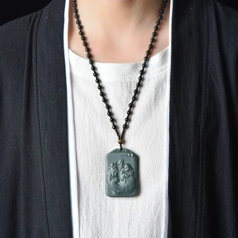 Jade Charm Yao Hetian Jade Necklaces Green Jade Unisex-1