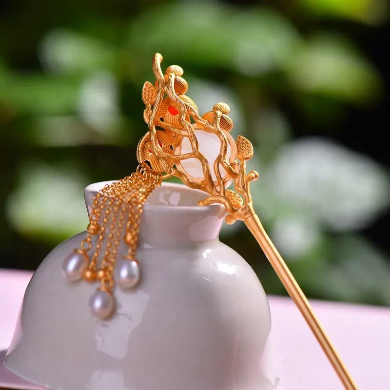 Jade Charm Yao Hetian Jade Hairpin White Jade/Pale Greenish White Jade Women's-5