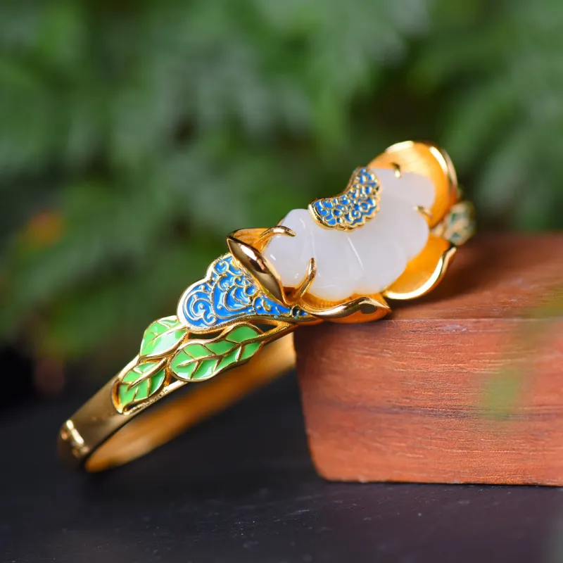 Jade Charm Yao Bangles White Jade/Pale Greenish White Jade Women's-5
