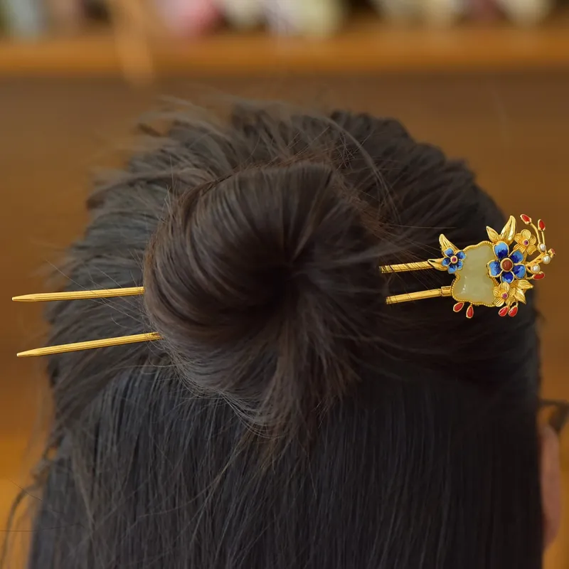 Jade Charm Yao Hetian Jade Hairpin White Jade/Pale Greenish White Jade Women's-1