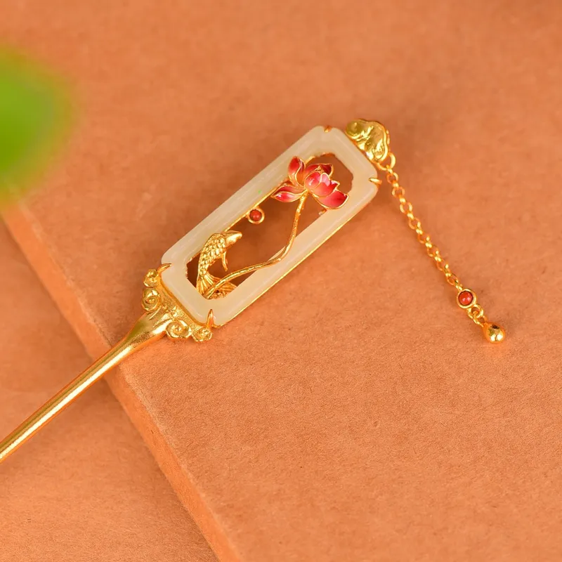 Jade Charm Yao Hairpins White Jade/Pale Greenish White Jade Women's-4