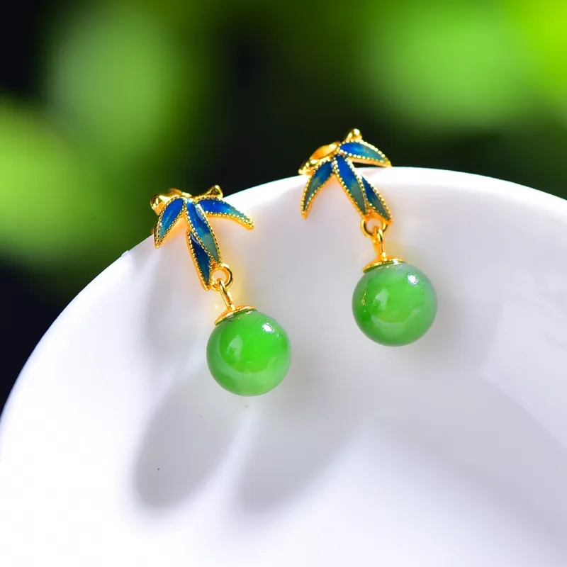 Jade Charm Yao Hetian Jade Earrings Jasper Women's-3