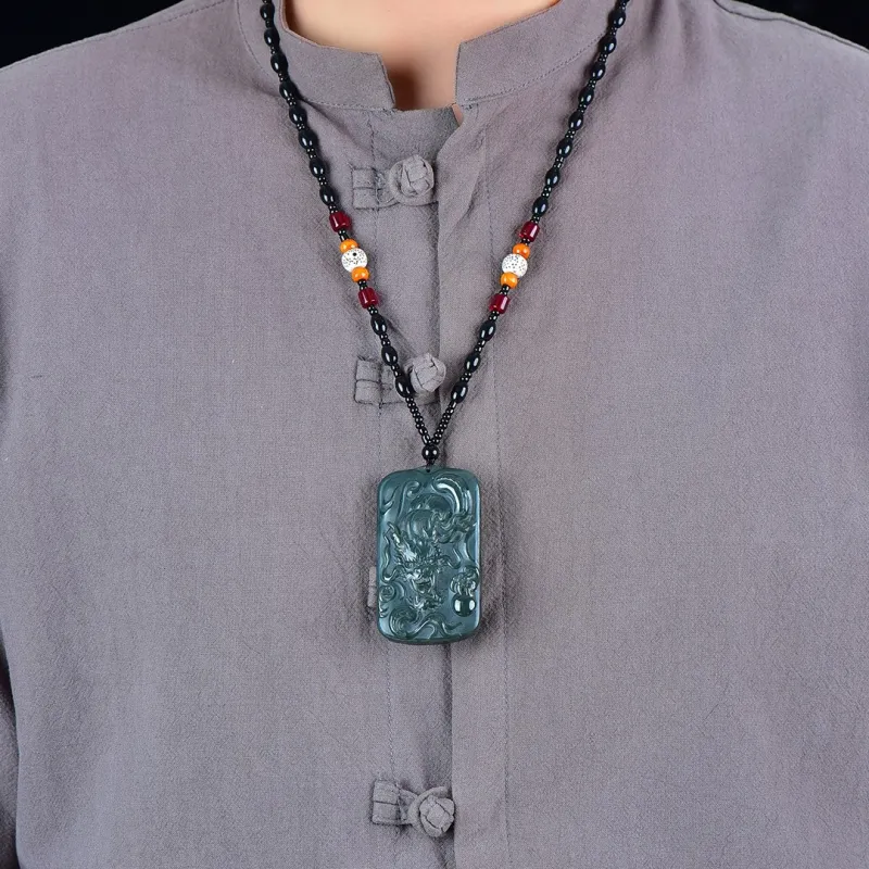 Jade Charm Yao Hetian Jade Necklaces Green Jade Unisex-1