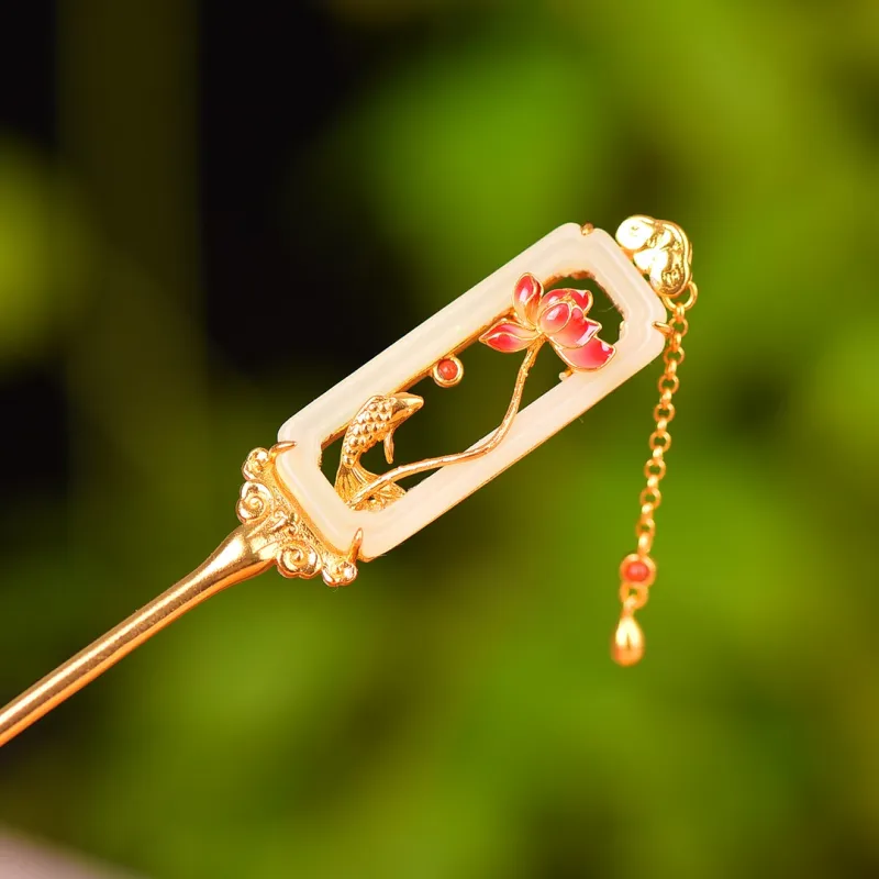 Jade Charm Yao Hairpins White Jade/Pale Greenish White Jade Women's-2