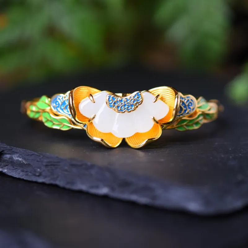 Jade Charm Yao Bangles White Jade/Pale Greenish White Jade Women's-2