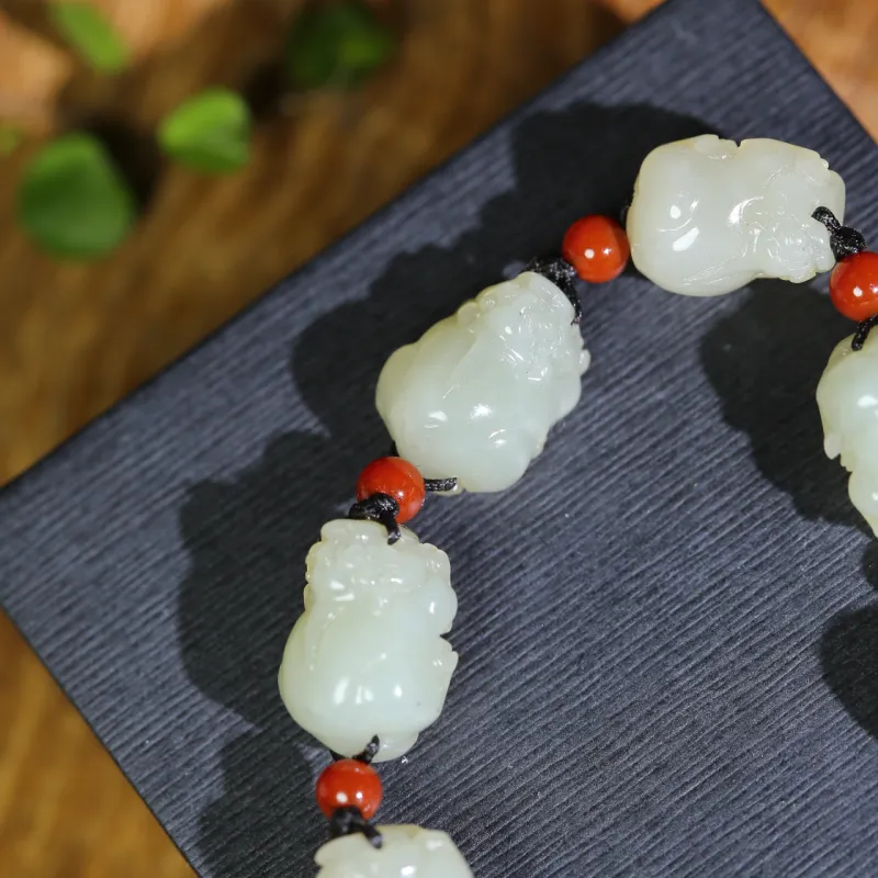 Jade Charm Yao Hetian Jade Bracelets Pale Greenish White Jade Men's-3