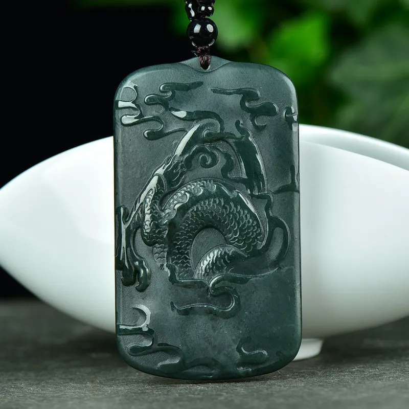 Jade Charm Yao Hetian Jade Necklaces Green Jade Unisex-6