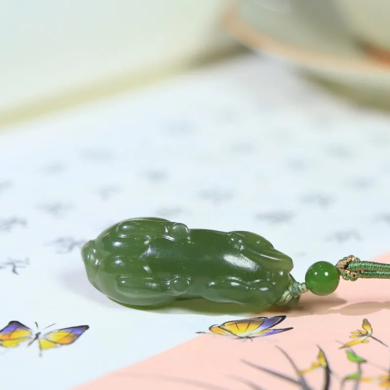 Jade Charm Yao Hetian Jade Necklaces Green Jade Unisex-4
