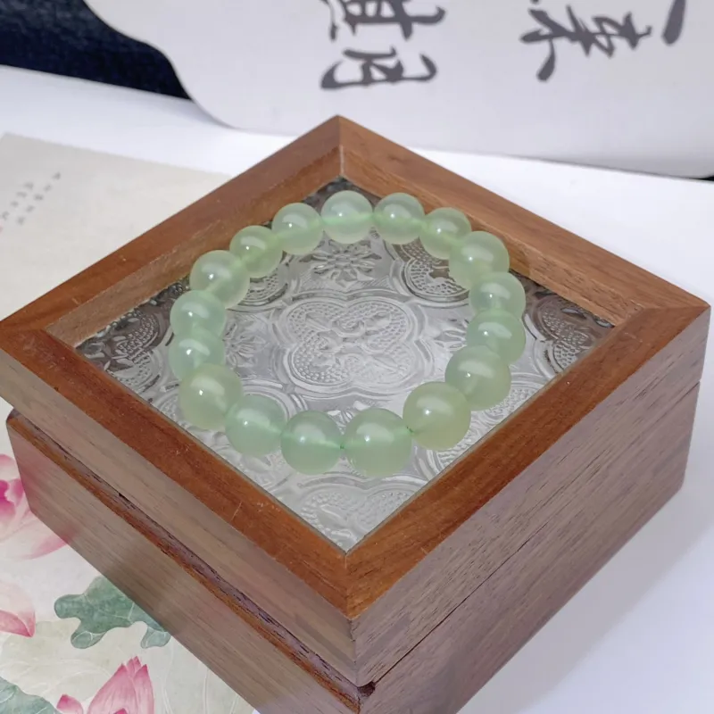 Jade Charm Yao Serpentine Jade Round Bead Plain Band Beaded Bracelet Unisex-1