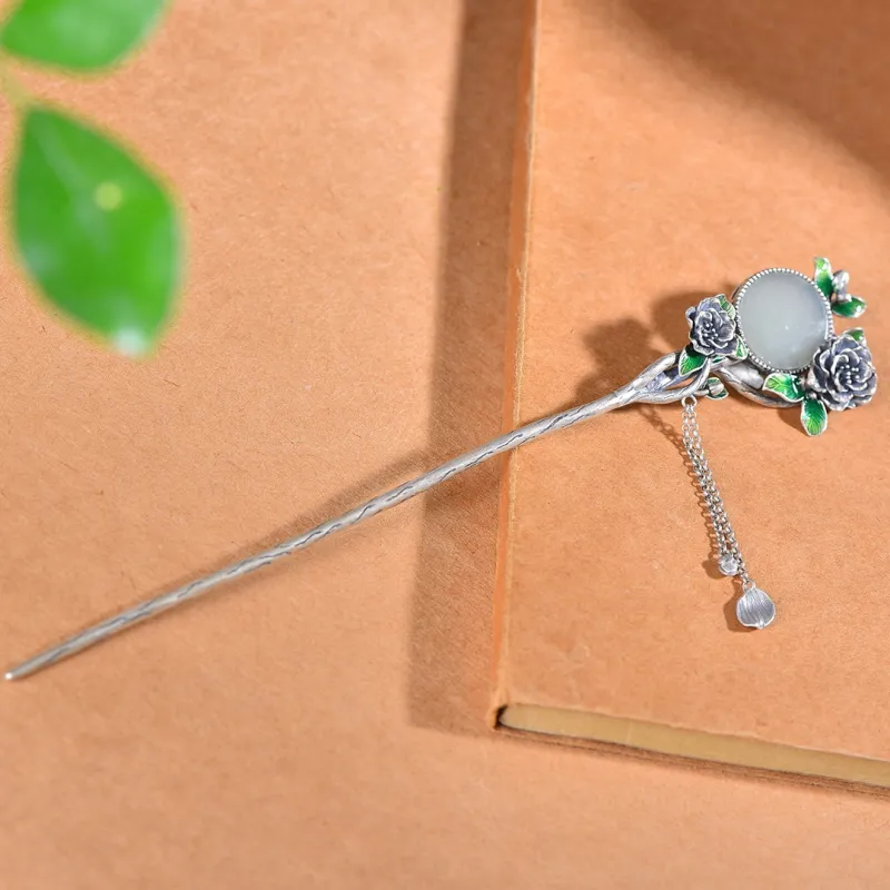 Jade Charm Yao Hetian Jade Hairpin White Jade/Pale Greenish White Jade Women's-5