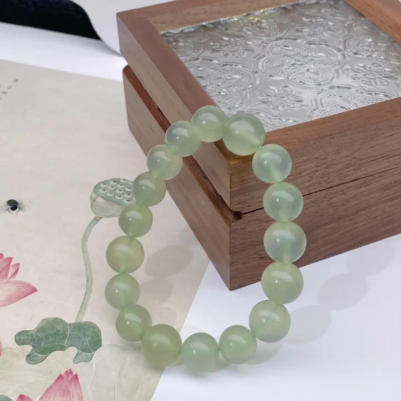 Jade Charm Yao Serpentine Jade Round Bead Plain Band Beaded Bracelet Unisex-3