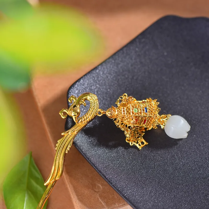 Jade Charm Yao Hetian Jade Hairpin White Jade/Pale Greenish White Jade Women's-4