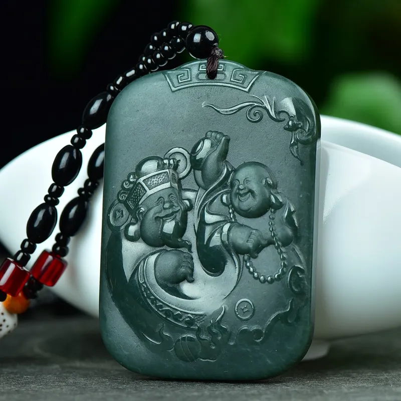 Jade Charm Yao Hetian Jade Necklaces Green Jade Unisex-4