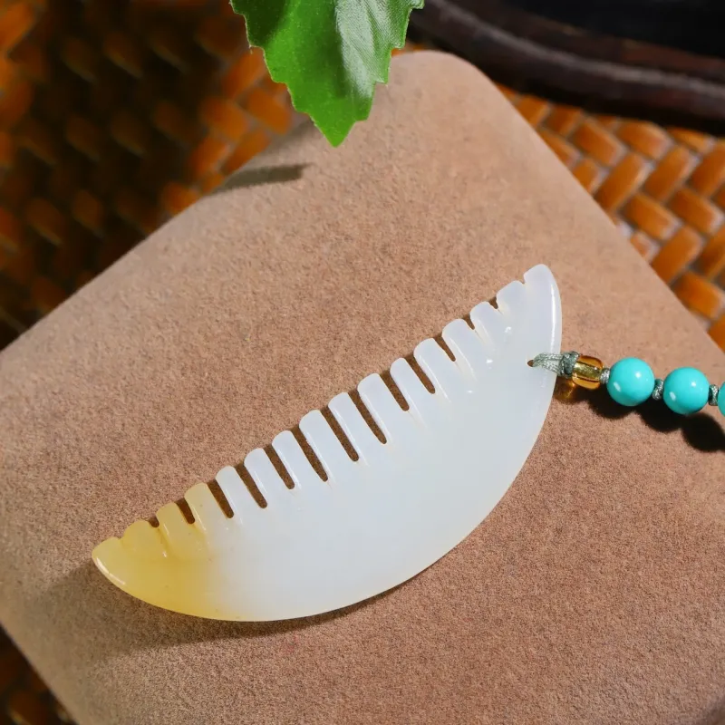 Jade Charm Yao Hetian Jade Comb White Jade/Pale Greenish White Jade Unisex-3