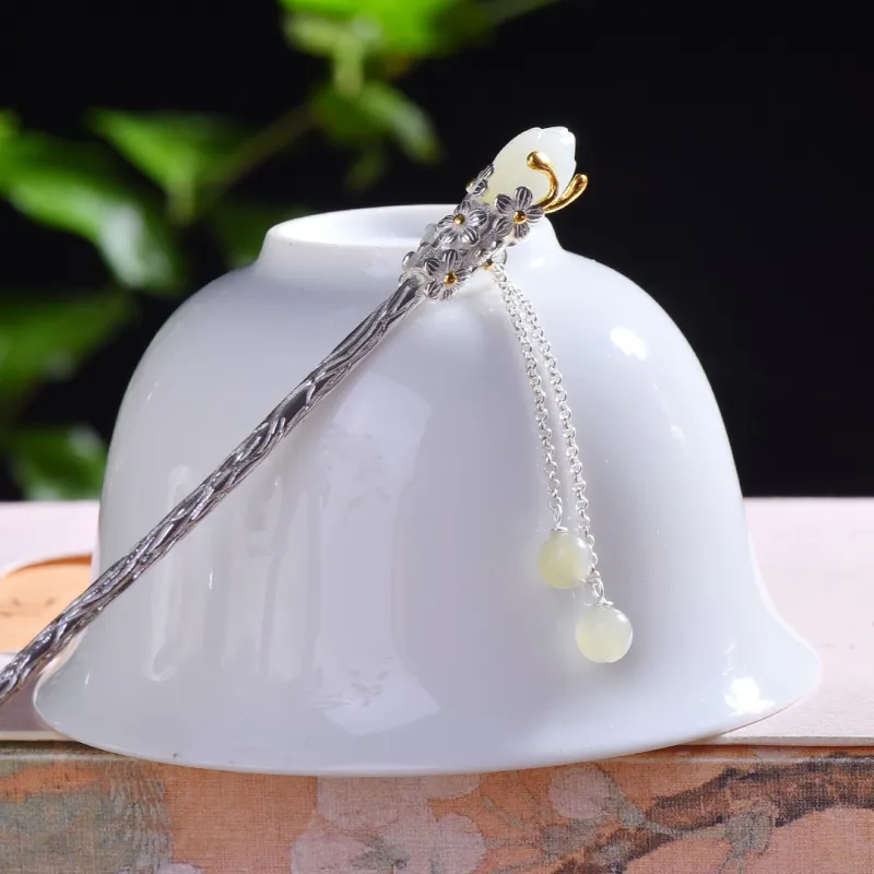 Jade Charm Yao Jade Hairpin White Jade/Pale Greenish-White Jade Women's-4