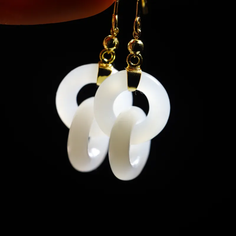 Jade Charm Yao Earrings White Jade/Pale Greenish White Jade Women's-3