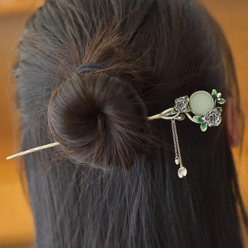Jade Charm Yao Hetian Jade Hairpin White Jade/Pale Greenish White Jade Women's-1