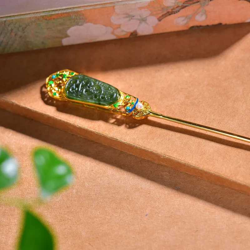 Jade Charm Yao Hetian Jade Hairpin Jasper Women's-5